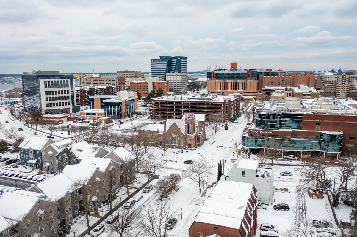 Snow-covered U.S. highway during winter storm